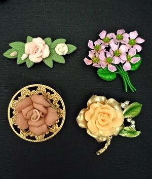 Handcrafted Pink and Peach Floral Brooch Lot - Women Jewelry